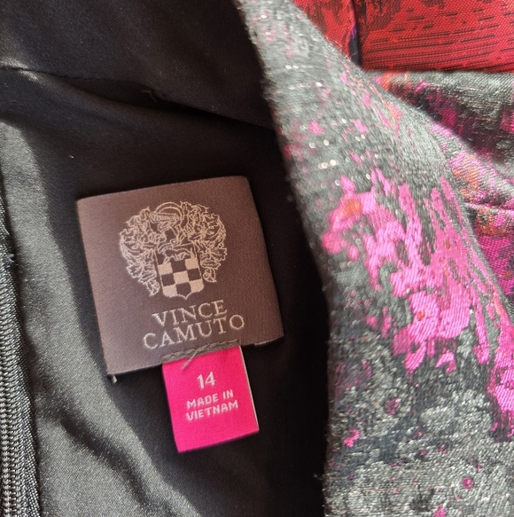 Vince Camuto▪️Jacquard Vneck Fit & Flare Metallic Mini Dress w/ Pockets - Picture 7 of 9